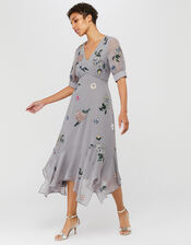 Harriette Embellished Hanky Hem Midi Dress, Grey (GREY), large