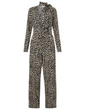 Amelia Animal Print Jersey Jumpsuit, Black (BLACK), large