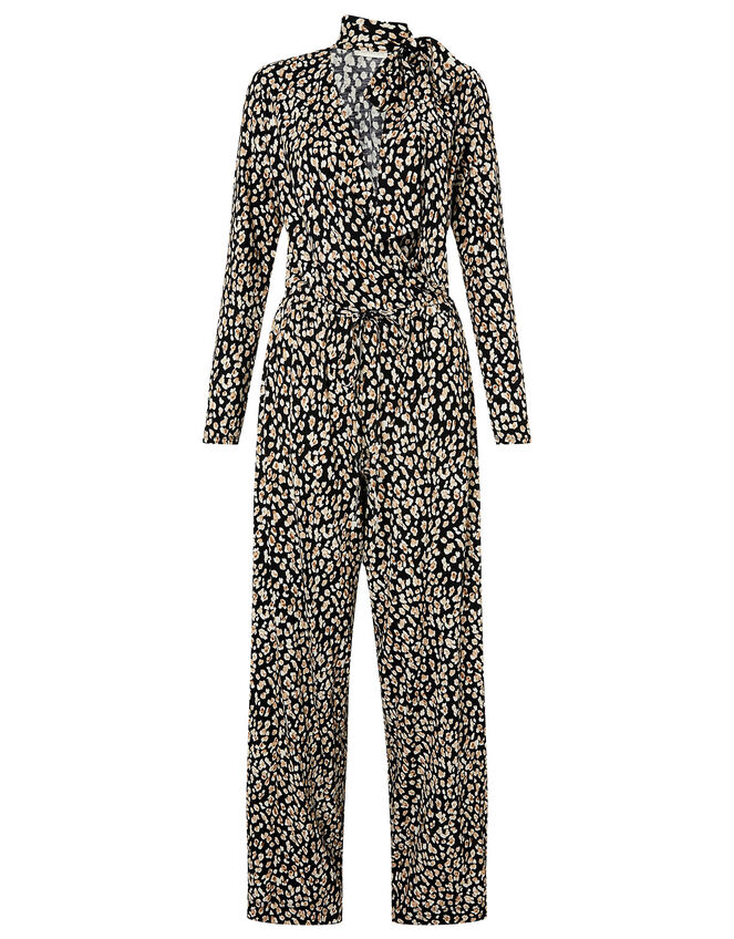Amelia Animal Print Jersey Jumpsuit, Black (BLACK), large