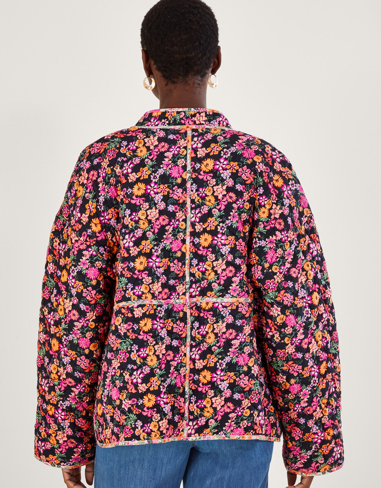 Ditsy Floral and Ikat Print Quilted Jacket in LENZING ECOVERO