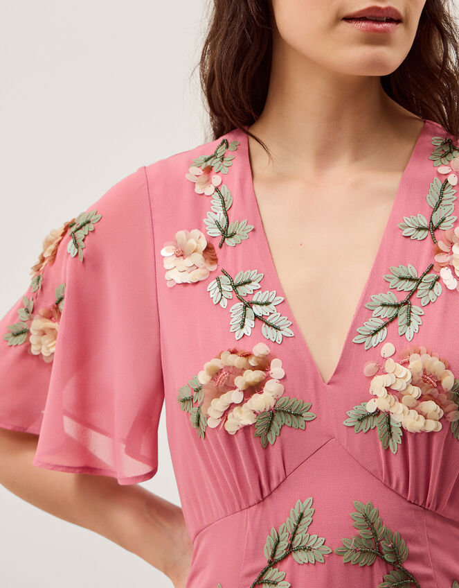 Cora Embellished Floral Midi Dress Pink