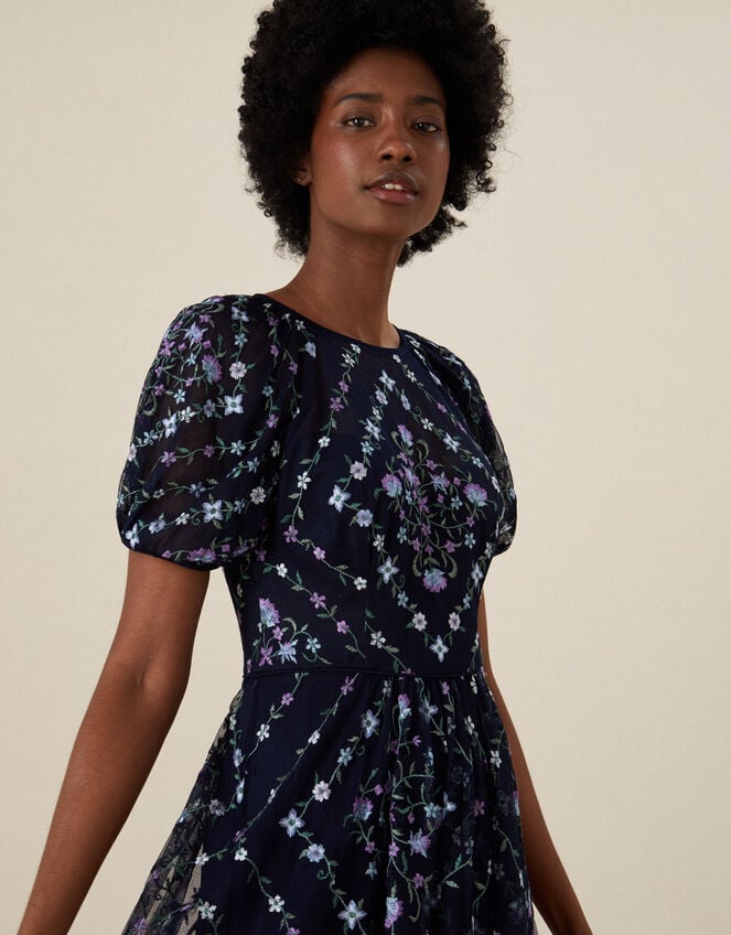Hele Floral Embroidered Midi Dress, Blue (NAVY), large