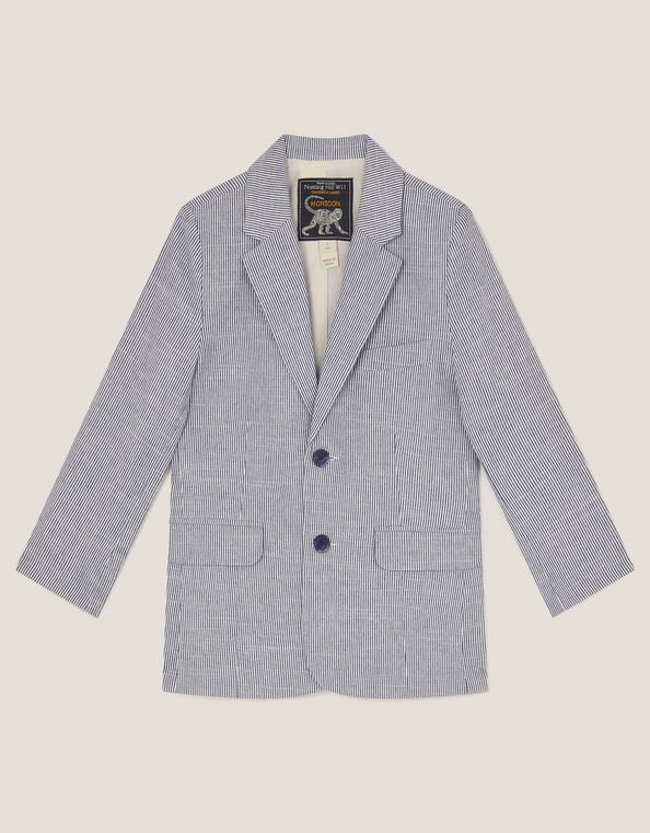 Pinstripe Cotton Blazer, Blue (BLUE), large