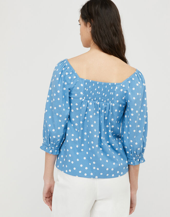 Samia Spot Blouse in Organic Cotton, Blue (BLUE), large