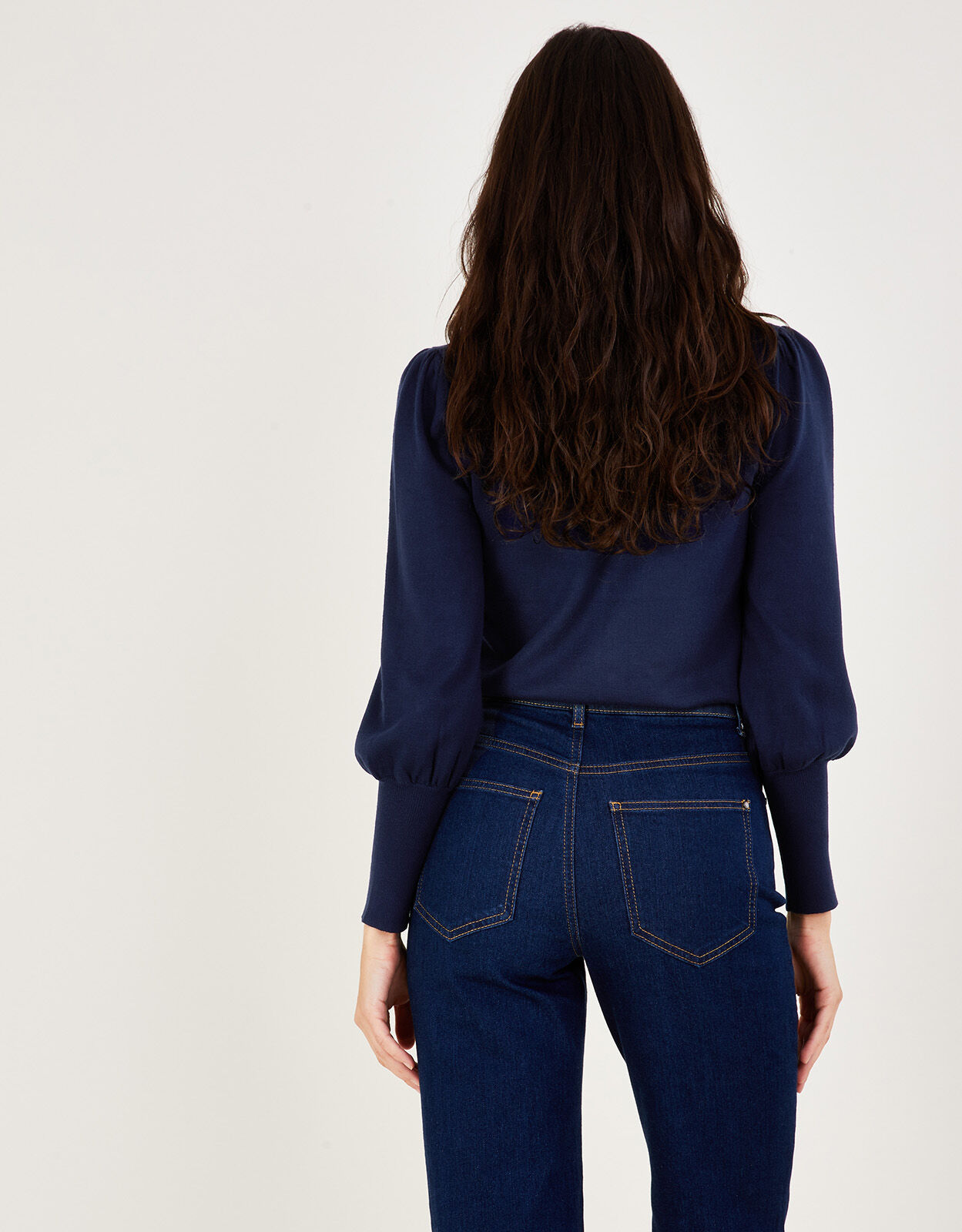 Crop Deep Rib Cuff Cardigan Blue