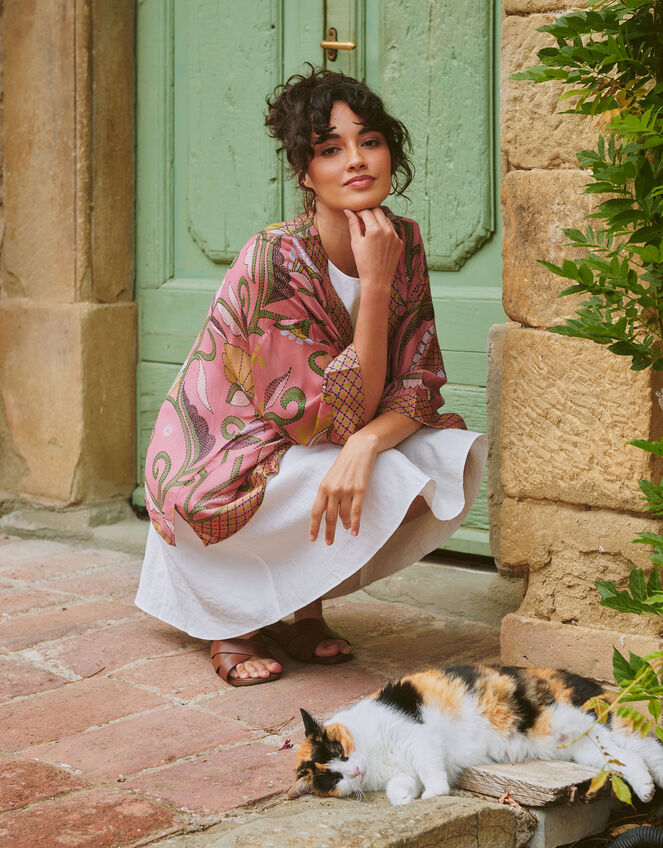 One Hundred Stars Giant Kantha Print Short Kimono, , large