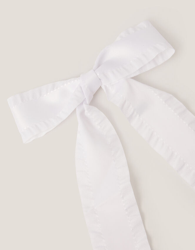 Frilly Bow School Hair Clip, White (WHITE), large