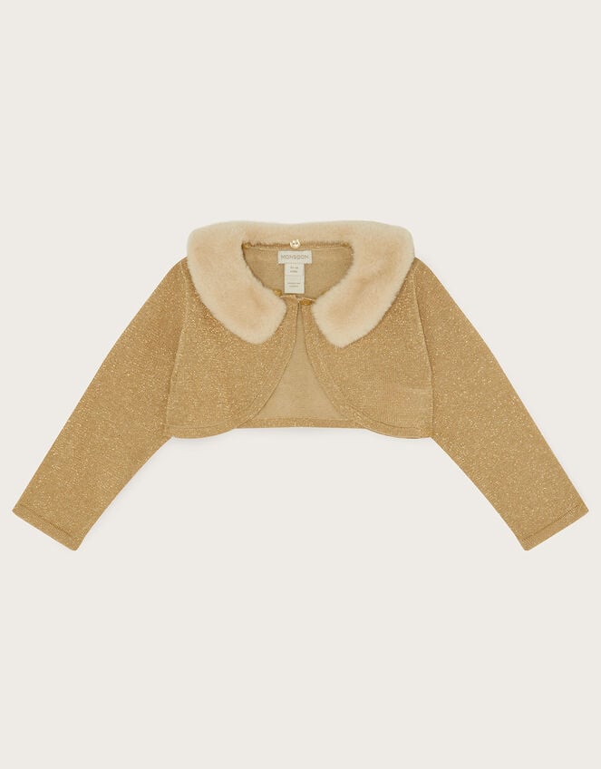 Baby Fluffy Collar Super-Soft Cardigan, Gold (GOLD), large