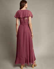 Ausha Floral Embellished Maxi Wrap Dress, DARK PINK, large