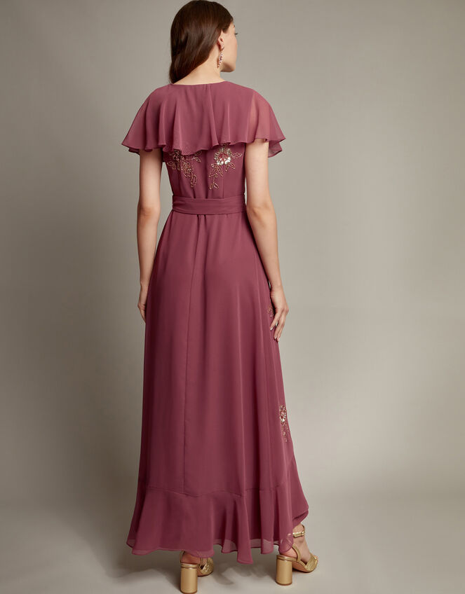 Ausha Floral Embellished Maxi Wrap Dress, DARK PINK, large