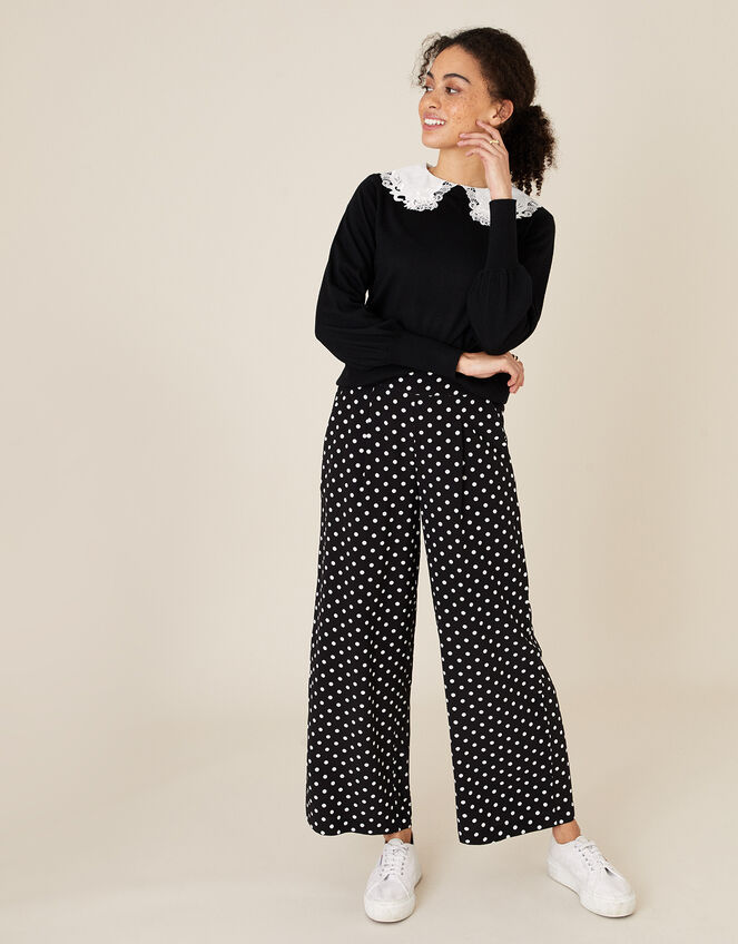 Spot Wide-Leg Trouser with LENZING™ ECOVERO™, Black (BLACK), large
