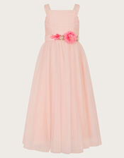 Fleur Flower Belt Tulle Dress, Pink (PINK), large