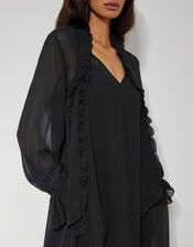 Aurelia Long Sleeve Ruffle Midi Dress, Black (BLACK), large