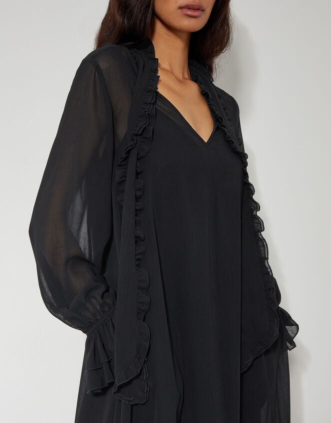Aurelia Long Sleeve Ruffle Midi Dress, Black (BLACK), large