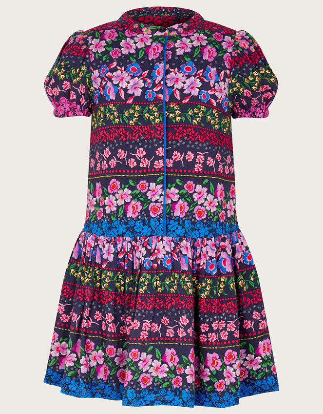 Floral Stripe Print Dress in LENZING™ ECOVERO™, Blue (NAVY), large