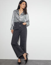 Mia Metallic Shirt, Silver (SILVER), large