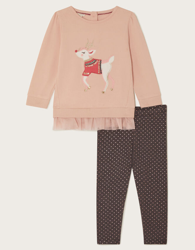 Baby Reindeer Frill Jumper and Leggings Set, Pink (PINK), large