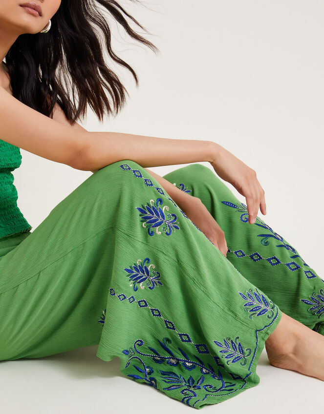 Saffron Embroidered Wide Leg Trousers, Green (GREEN), large