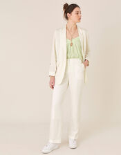 Smart Longline Blazer in Linen Blend, Ivory (IVORY), large