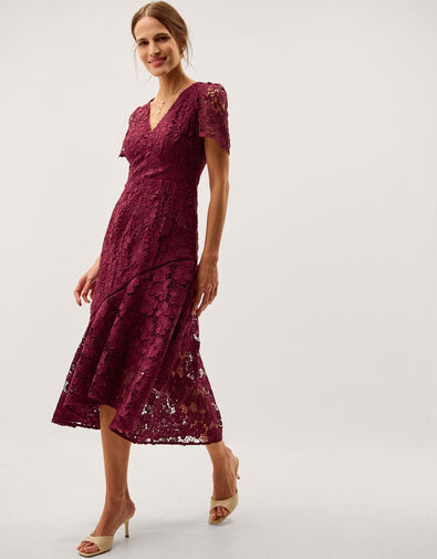 Gia Cutwork Lace Midi Dress Red