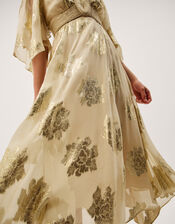 Lydia V-Neck Shimmer Jacquard Midi Dress, Cream (CREAM), large