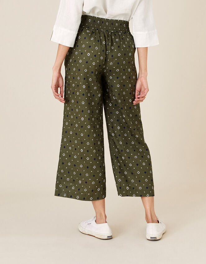 Marnie Printed Culottes in Pure Linen, Green (KHAKI), large