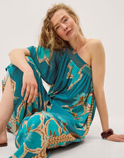 Yasmin One-Shoulder Floral Jumpsuit, Teal (TEAL), large