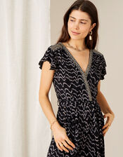 Martha Printed Jersey Jumpsuit, Black (BLACK), large