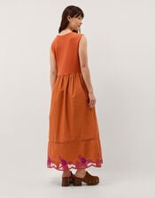 Fiona Sleeveless Floral Embroidered Maxi Dress, Orange (RUST), large