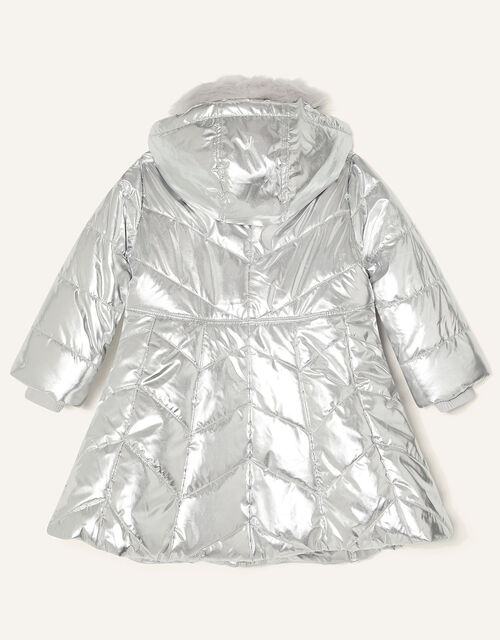 Metallic Padded and Hooded Coat, Silver (SILVER), large