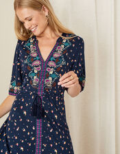 Embroidered Jersey Midi Dress, Blue (NAVY), large