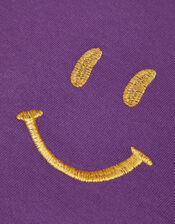 Happy Face Embroidered Sweatshirt, Purple (PURPLE), large