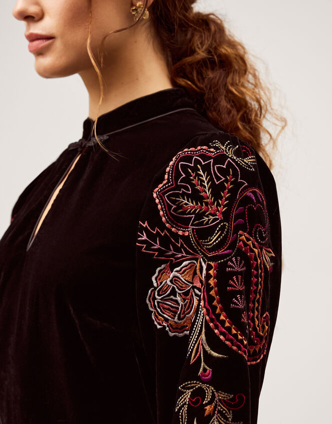 Faye Floral Velvet Mini Tunic Dress, Black (BLACK), large