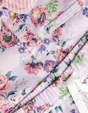 Floral Stripe Satin Long Pyjamas Set, Purple (LILAC), large