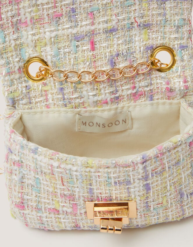 Mini Flower Embellished Boucle Bag, , large