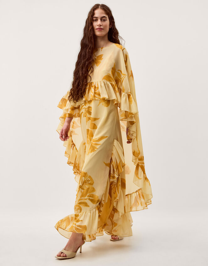 Joanna Ruffle Cape Chiffon Maxi Dress, Ivory (IVORY), large