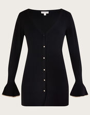Ribbed Midi Cardigan with LENZING™ ECOVERO™ , Black (BLACK), large