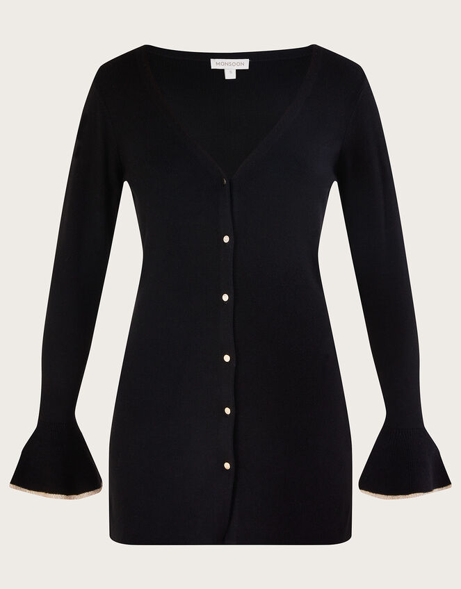 Ribbed Midi Cardigan with LENZING™ ECOVERO™ , Black (BLACK), large