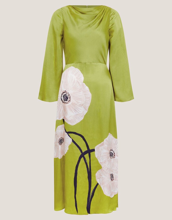 Molly Floral Print Satin Dress, Green (OLIVE), large