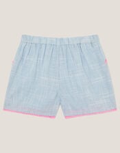 Floral Embroidered Slub Shorts, Blue (BLUE), large