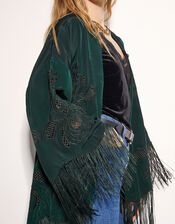 East Heba Embroidered Tassel Kimono, Green (GREEN), large
