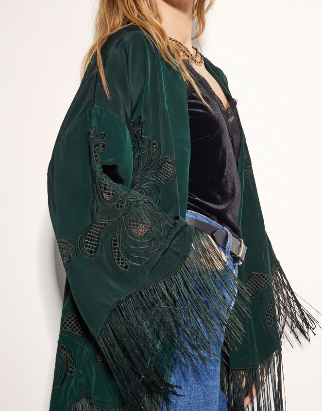 East Heba Embroidered Tassel Kimono, Green (GREEN), large