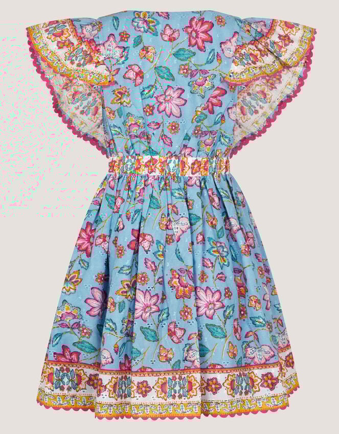 Adara Floral Print Broderie Dress, Blue (BLUE), large