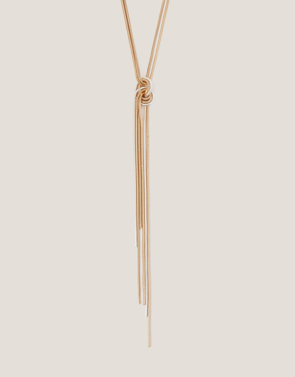 Mixed Metal Knot Tassel Necklace, , large