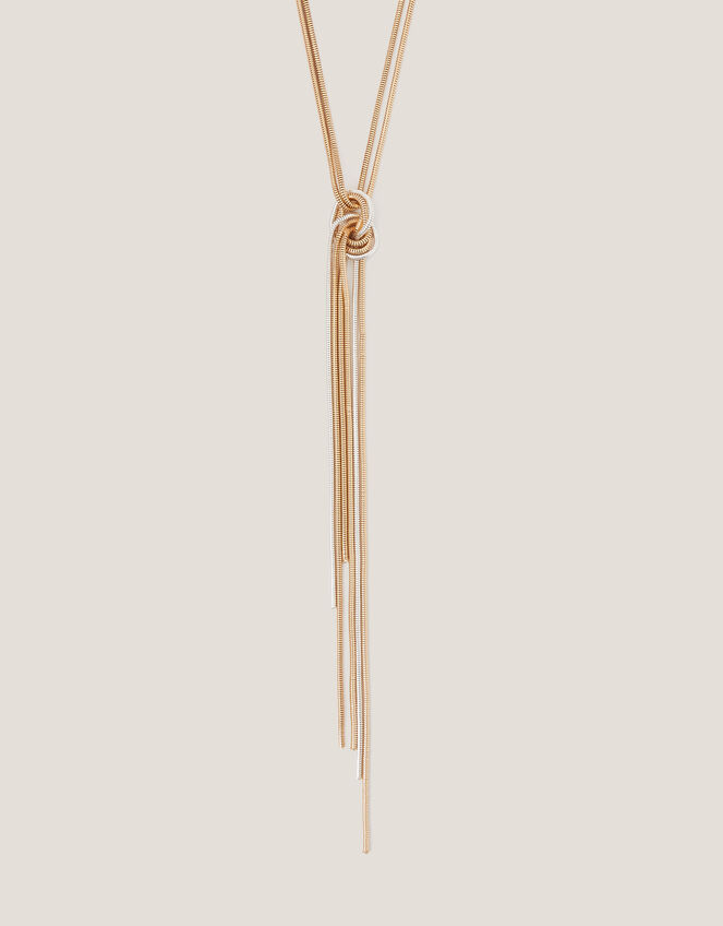 Mixed Metal Knot Tassel Necklace, , large