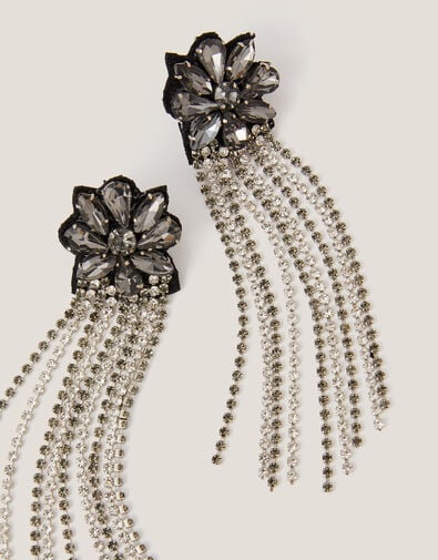 Flower Gem Tassel Drop Earrings, , large