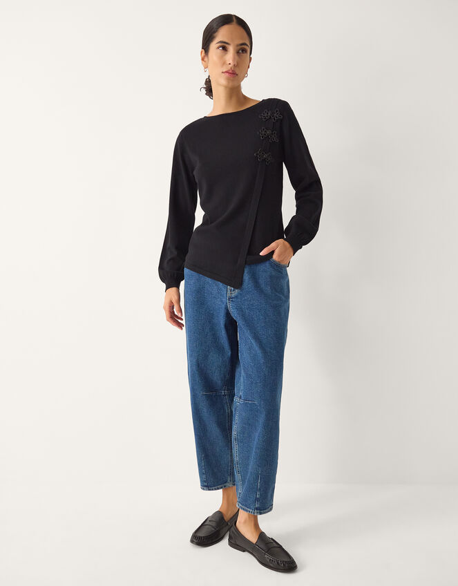 Sofia Asymmetrical Button Jumper, Black (BLACK), large