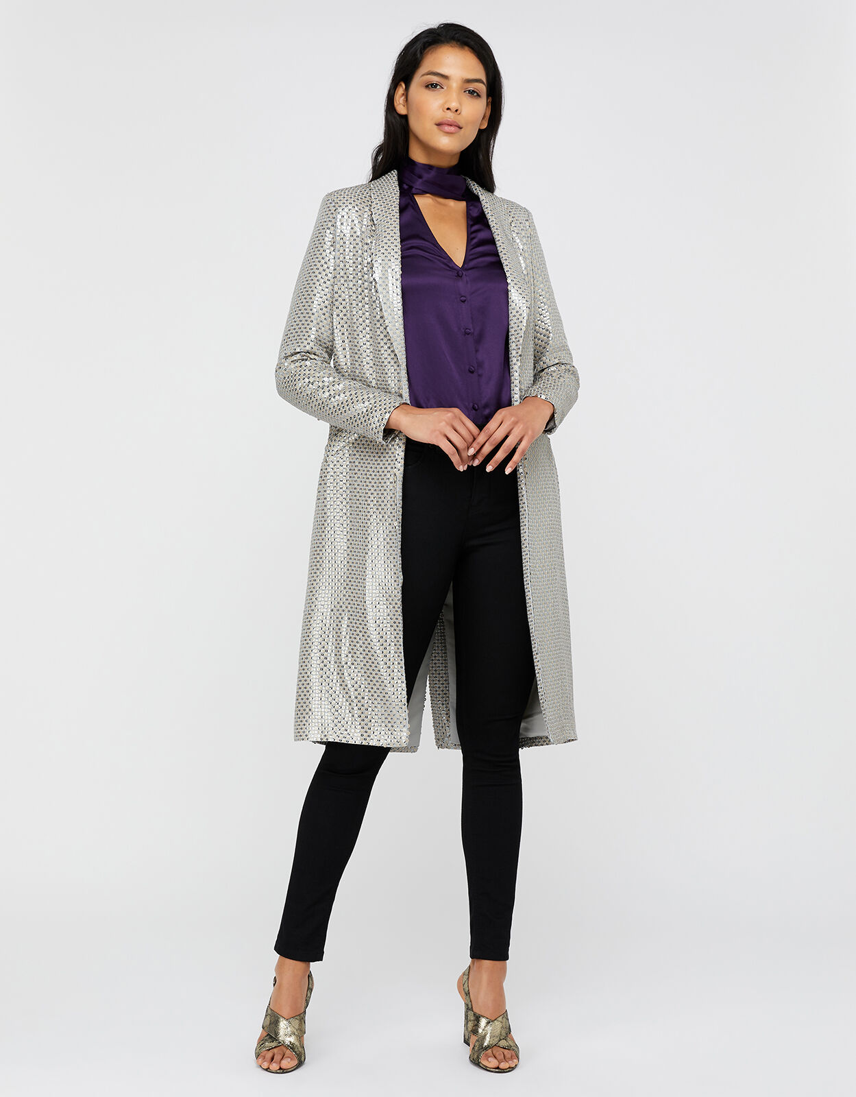 Long sequin duster coat store