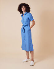 Plain Shirt Midi Dress, Blue (BLUE), large