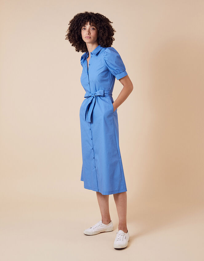 Plain Shirt Midi Dress, Blue (BLUE), large